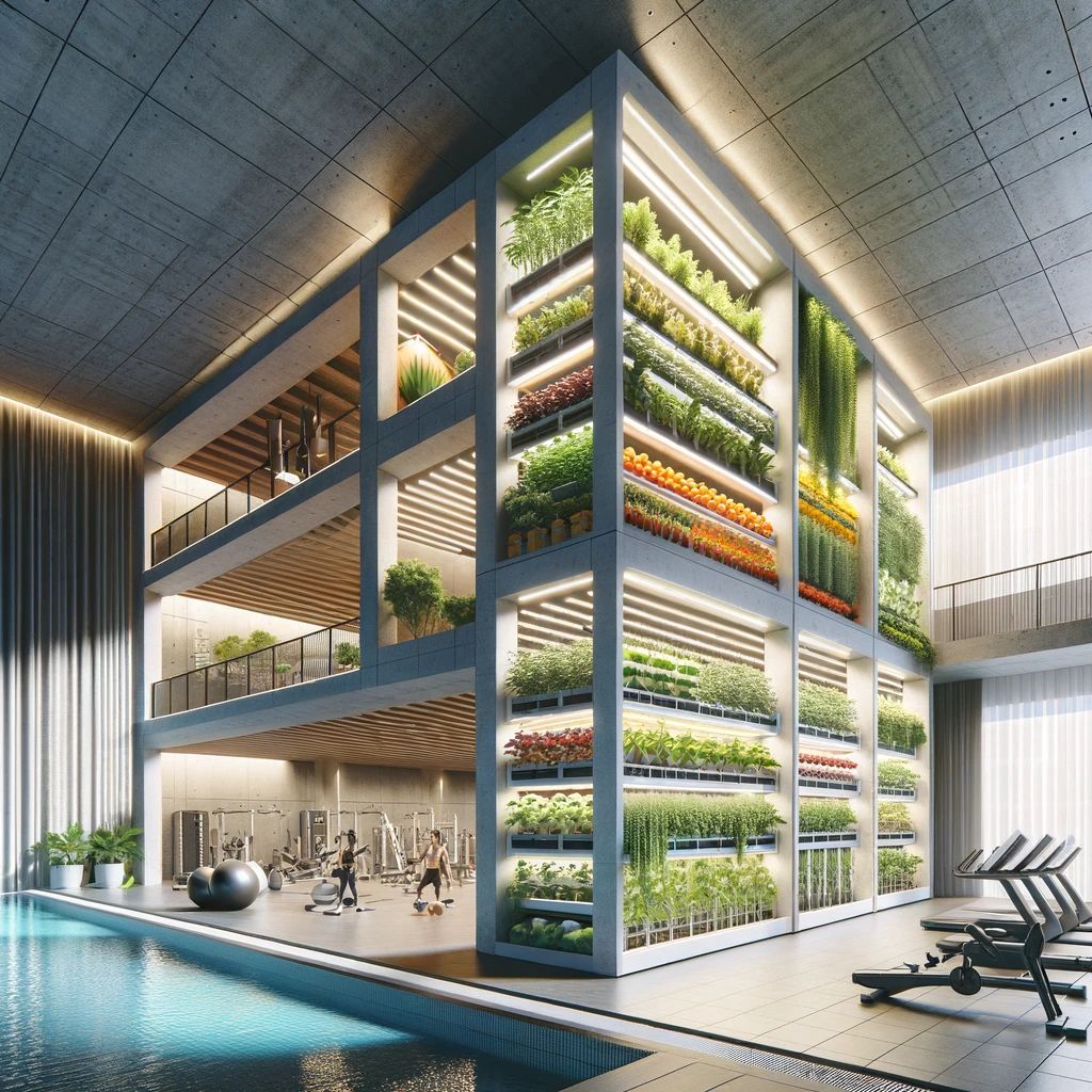 SmartWalls urban farm integrated into a wellness environment