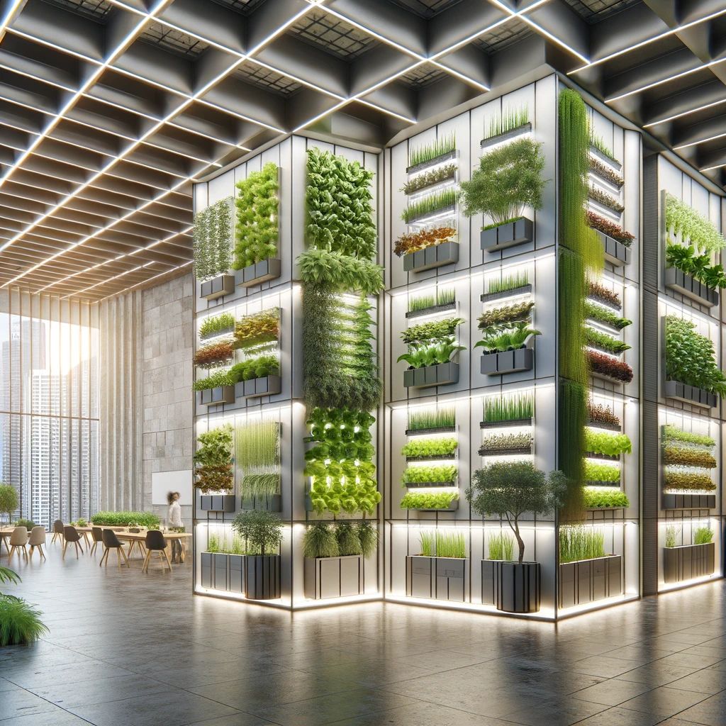 SmartWalls interior with vertical food-growing systems