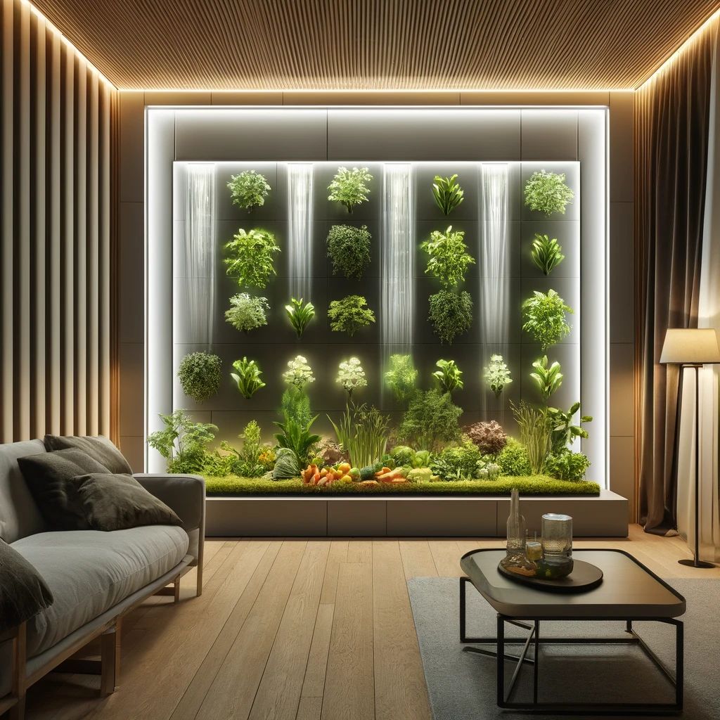 WaterWalls™ concept with a thin-film water curtain and edible plants